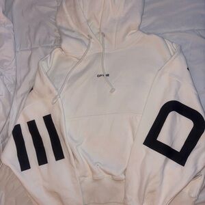 White Graphic Crewneck Hoodie with Sleeve Accents